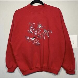 Vintage 90s Northern Reflections Birds Tree‎ Red Nature Grandma Sweatshirt XL